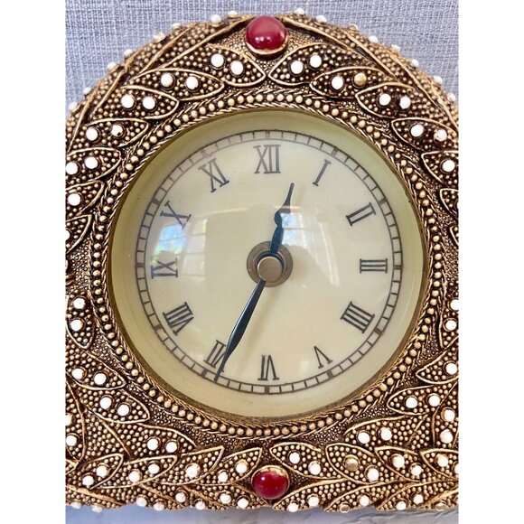 Vintage Mantle Clock with Enameled Metal and Embedded Beads & Roman Numerals. - Picture 5 of 9